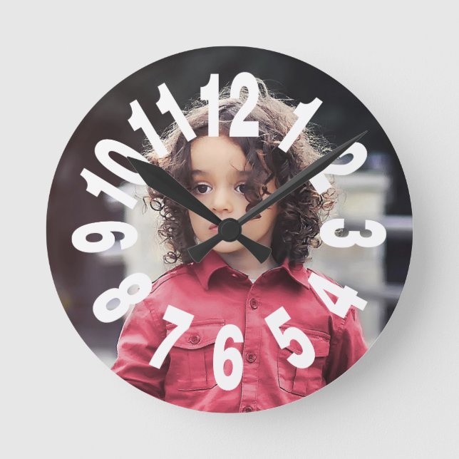 Horloge Ronde Photo de Custom Large Numbers (Recto)