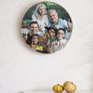 Horloge Ronde Photo de famille avec script moderne Grande horlog