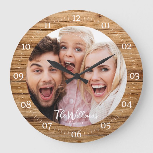 Horloge Ronde Photo de famille avec script moderne Grande horlog (Recto)