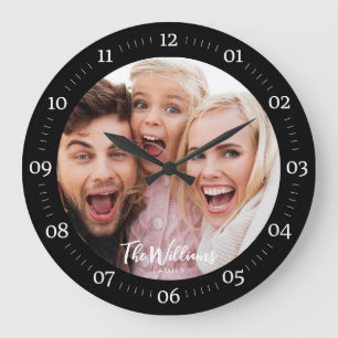 Horloge Ronde Photo de famille avec script moderne Grande horlog
