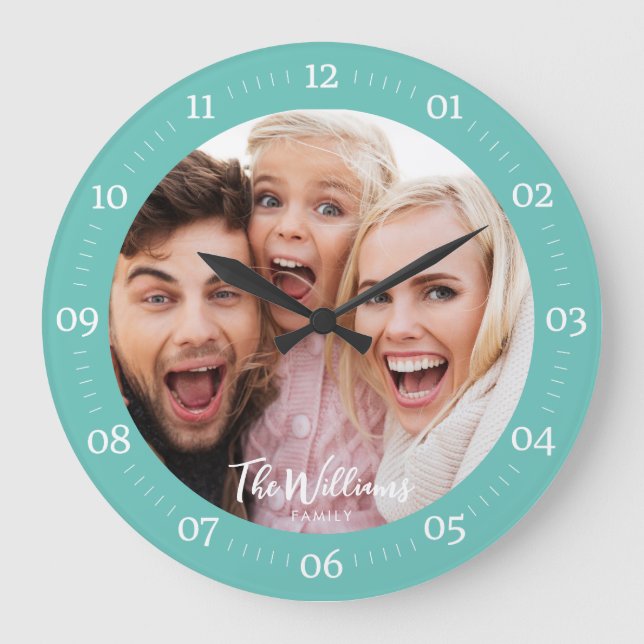 Horloge Ronde Photo de famille avec script moderne Grande horlog (Recto)