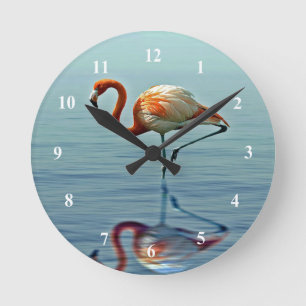 Horloge Ronde Photo de Flamingo Pink Reflection Wildlife