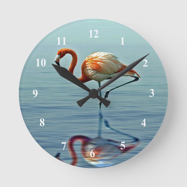 Horloge Ronde Photo de Flamingo Pink Reflection Wildlife (Recto)