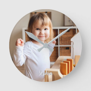 Horloge Ronde Photo de votre enfant et nom de script