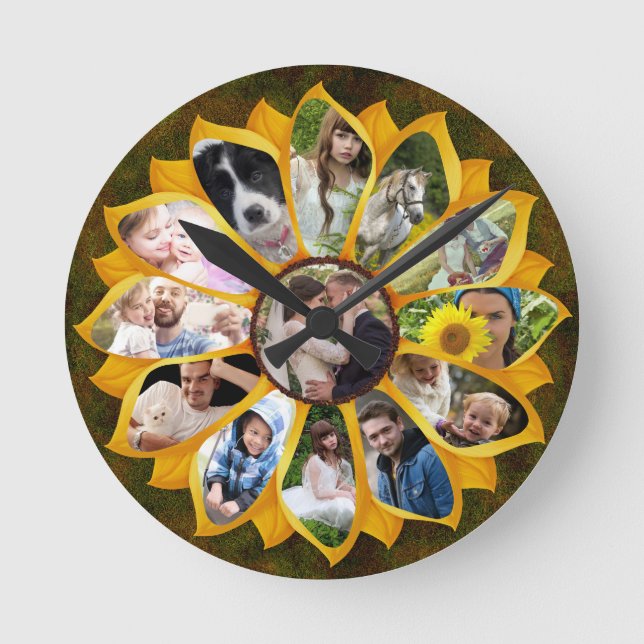 Horloge Ronde Photo Family Collage Sunflower 13 Pictures Easy (Recto)