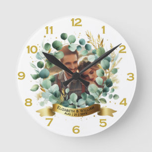 Horloge Ronde PHOTO Mariage Merci Eucalyptus Feuille Cadeau