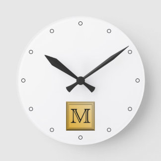 Horloge Ronde Photo Monogramme personnalisée, couleurs or non mé