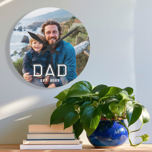 Horloge Ronde Photo Papa Typographie Moderne Gras