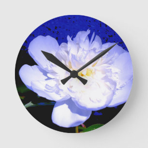 Horloge Ronde Photo Peony blanc et violet