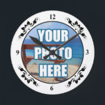 Horloge Ronde Photo Personalized Fancy Frame<br><div class="desc">Photo Personalized Fancy framed wall clock from Ricaso</div>