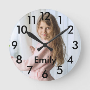 Horloge Ronde Photo personnalisé et moderne avec nom
