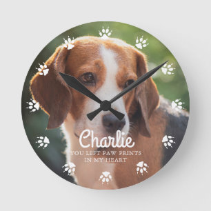 Horloge Ronde Photo personnalisée des Empreintes de pattes de ch