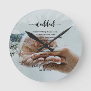 Horloge Ronde Photo personnalisée Poème de mariage élégant
