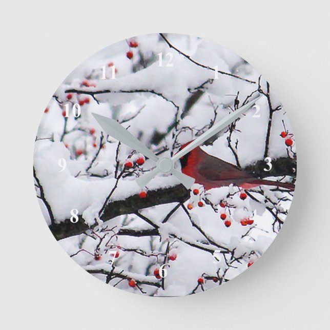 Horloge Ronde Photo Red Cardinal Snow Tree (Recto)