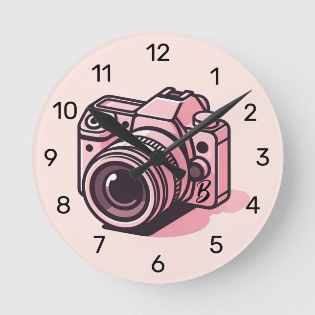 Horloge Ronde Photo reflex rose tendance Personnalisée (Recto)