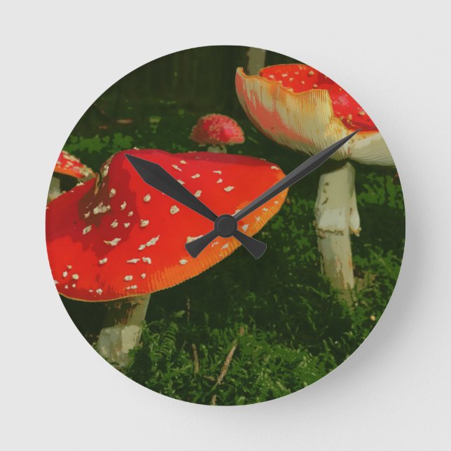 Horloge Ronde Photo rouge de champignons de Muscaria d'amanite (Recto)