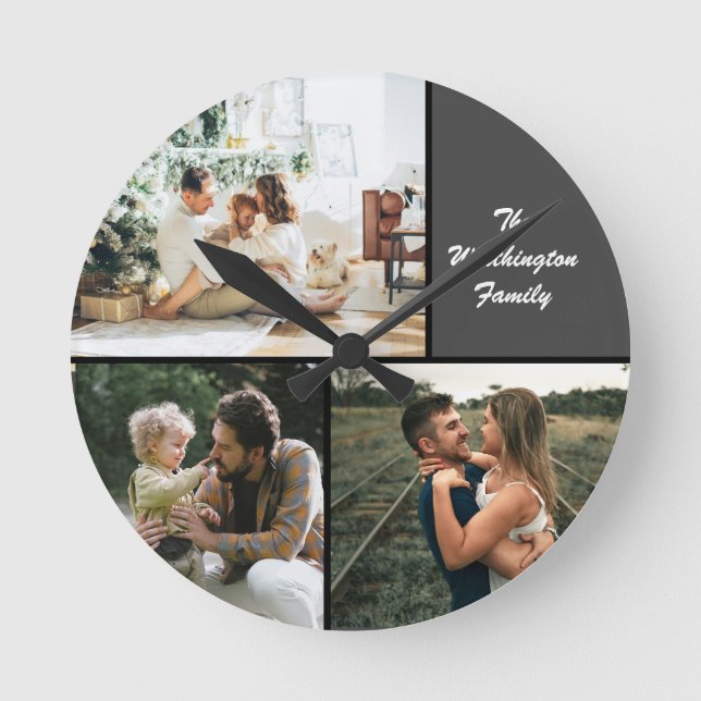 Horloge Ronde Photo Three Collage Custom Large Clock (Recto)