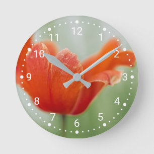 Horloge Ronde Photographie de fleur de tulipe rouge botanique