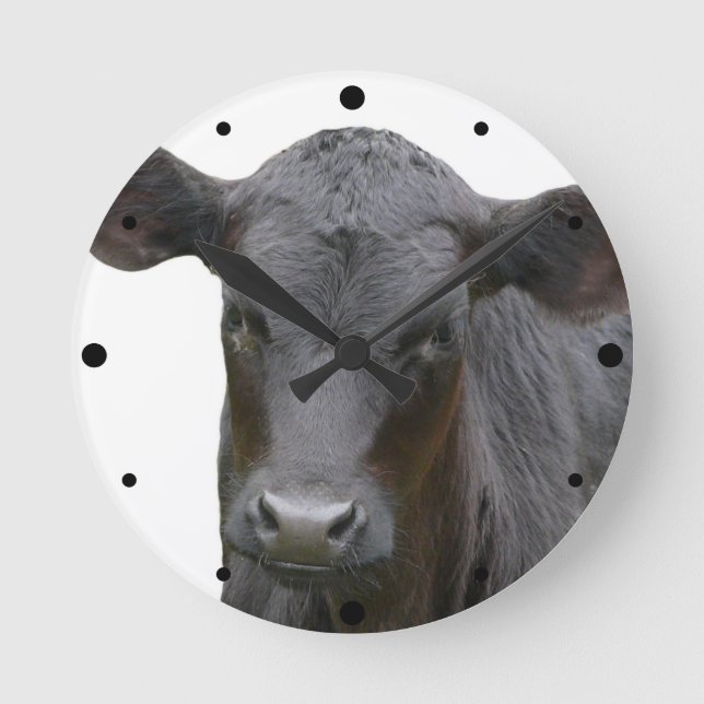 Horloge Ronde Photographie noire d'animal de veau d'Angus (Recto)