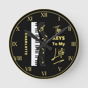 Horloge Ronde Piano Keyboard Players Fun Music Notes