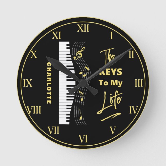Horloge Ronde Piano Keyboard Players Fun Music Notes (Recto)