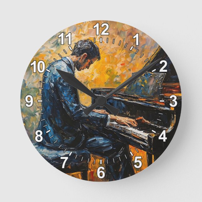 Horloge Ronde Piano Player - Peinture à l'huile (Recto)