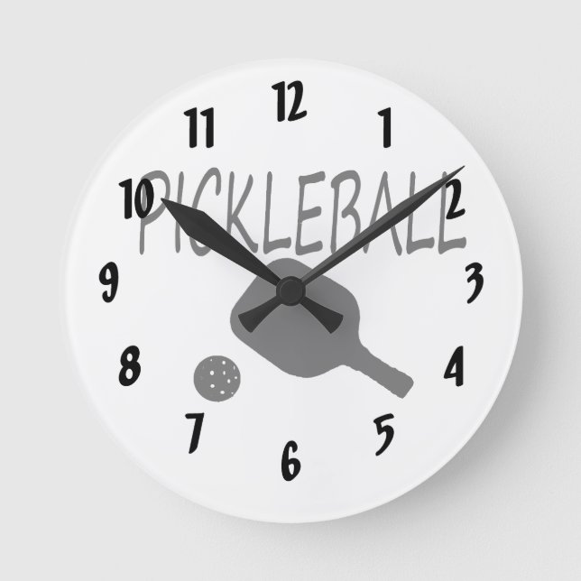 Horloge Ronde pickleball avec pagaie et boule noir (Recto)