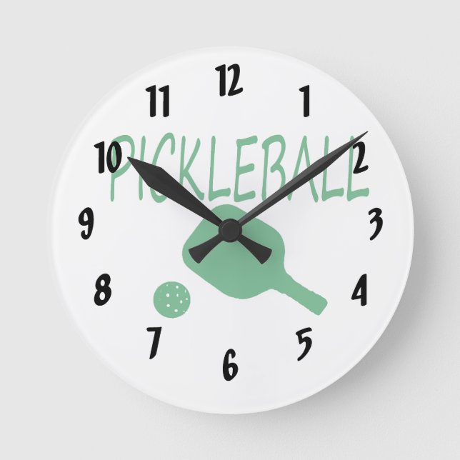 Horloge Ronde pickleball avec pagaie et boule vert clair (Recto)