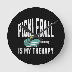 Horloge Ronde Pickleball est ma thérapie Pickle balle Vintage
