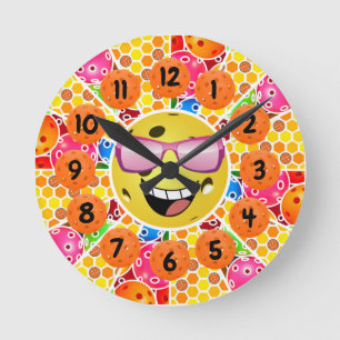 Horloge Ronde Pickleball est mon endroit heureux - Graphisme col