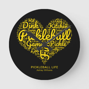 Horloge Ronde Pickleball Life Word Typographie d'art Personnalis