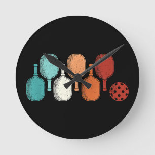 Horloge Ronde Pickleball Lover Retro Paddle Sport Vintage