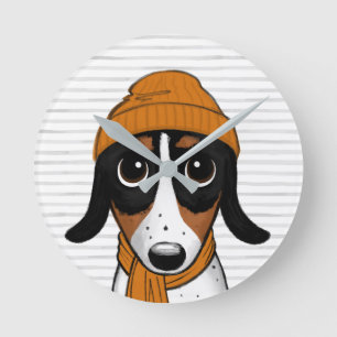 Horloge Ronde Piebald Dachshund mignon Hipster Chien