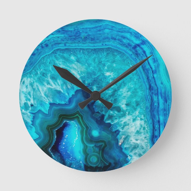Horloge Ronde Pierre bleue de minerai de Geode de turquoise (Recto)