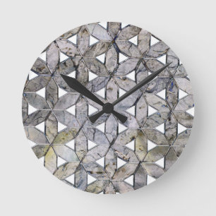 Horloge Ronde Pierre grise naturelle Mosaïque motif fleur de vie