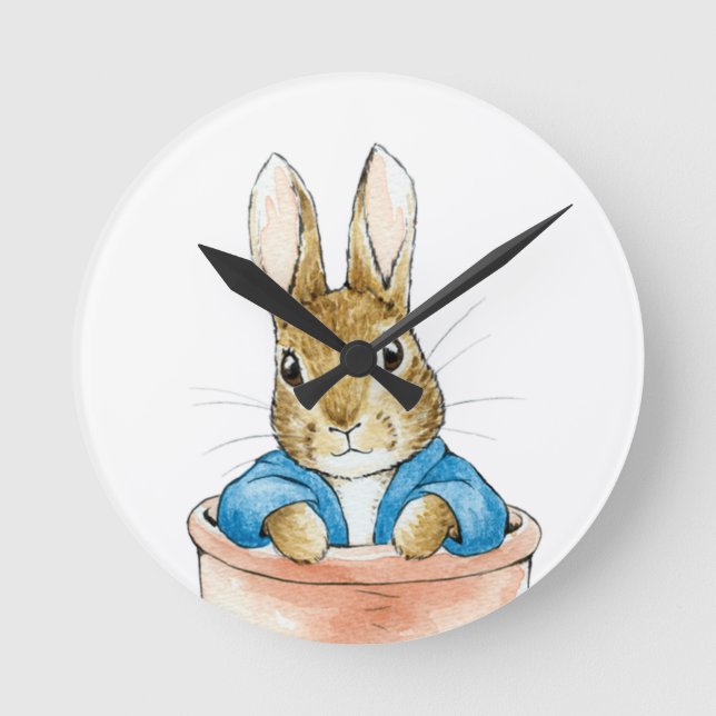 Horloge Ronde Pierre le lapin assis dans un pot (Recto)