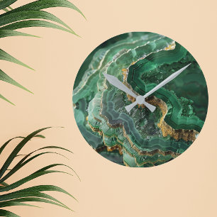 Horloge Ronde Pierre Vert Or Agate Marbre