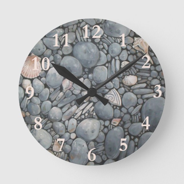 Horloge Ronde Pierres de plage Coques Galets Rochers Peinture Ar (Recto)