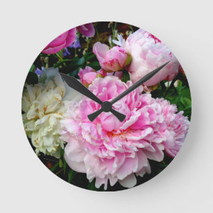 Horloge Ronde Pies roses et blanches