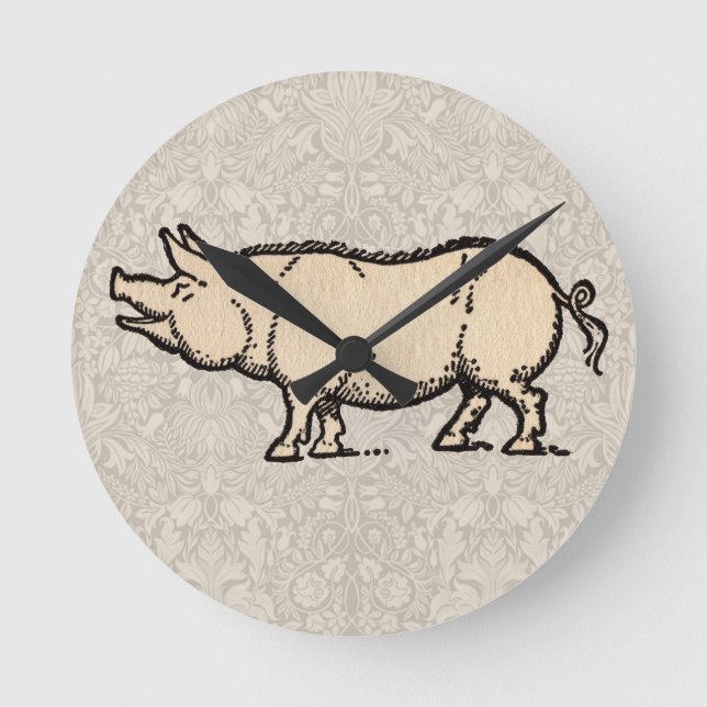 Horloge Ronde Pig Antique Piggy Cute Illustration Vintage (Recto)
