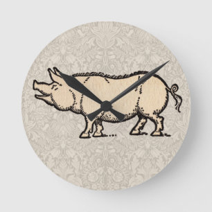 Horloge Ronde Pig Antique Piggy Cute Vintage