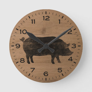 Horloge Ronde Pig Silhouette Faux Bois Pays