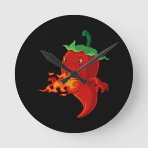 Horloge Ronde piment chaud rouge avec flamme