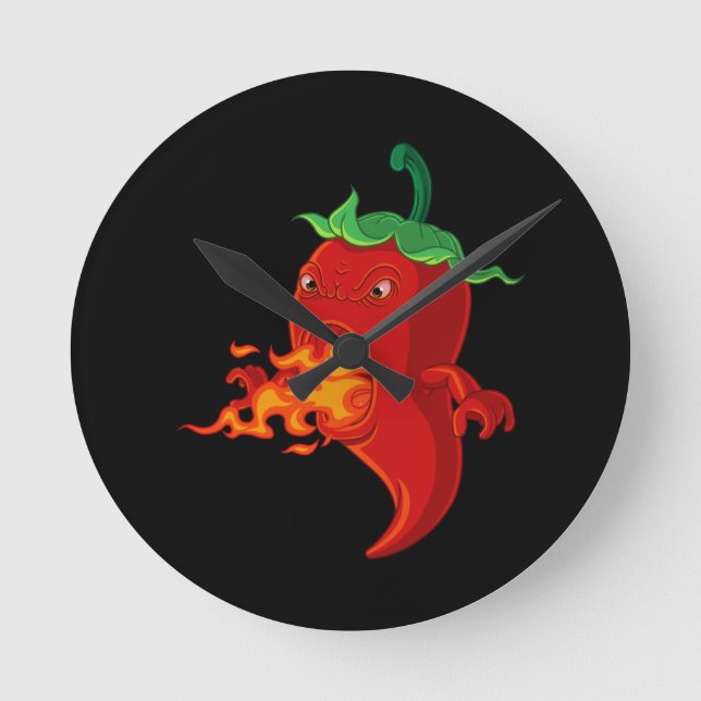 Horloge Ronde piment chaud rouge avec flamme (Recto)