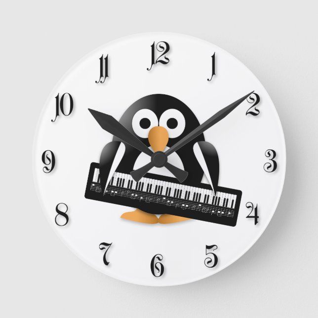 Horloge Ronde Pingouin avec piano (Recto)