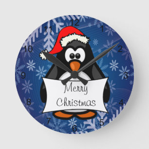 Horloge Ronde Pingouin de Noël