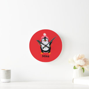 Horloge Ronde Pingouin scintillant avec lumières de Noël