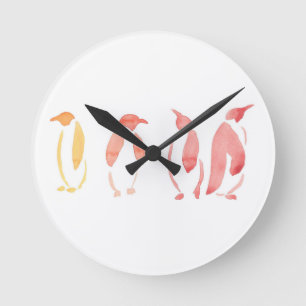 Horloge Ronde Pingouins oranges et rouges