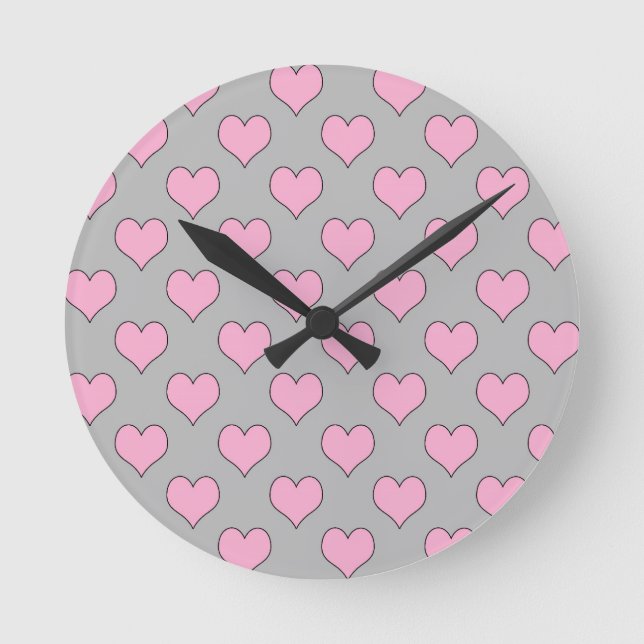 Horloge Ronde Pink and grey valentine heart pattern clock (Recto)
