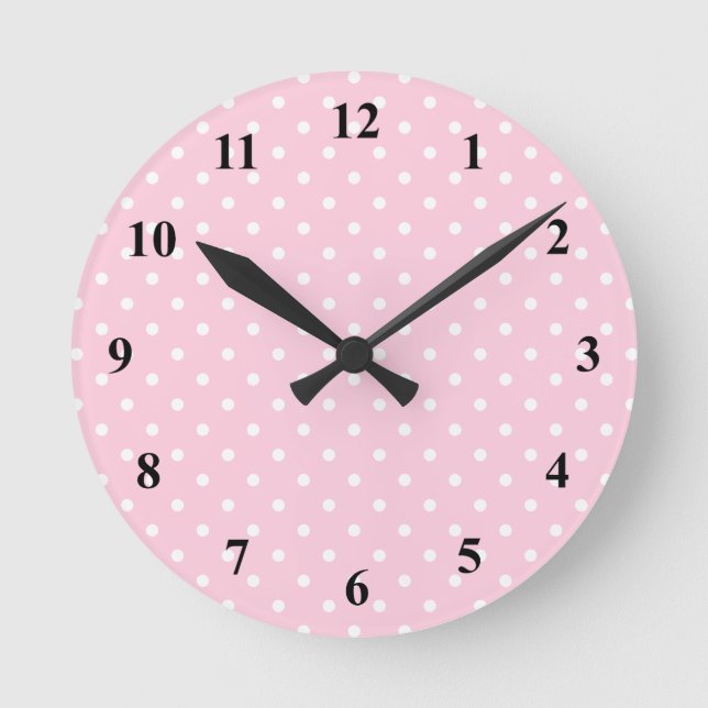Horloge Ronde Pink and white polka dot wall clock | Customizable (Recto)